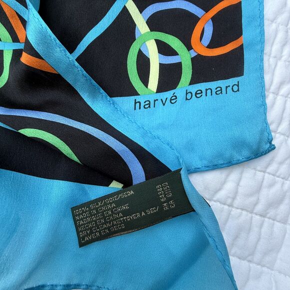 Vintage Long 100% Silk Geometric, Abstract Scarf | Aqua, Black & Ivory - Picture 6 of 10